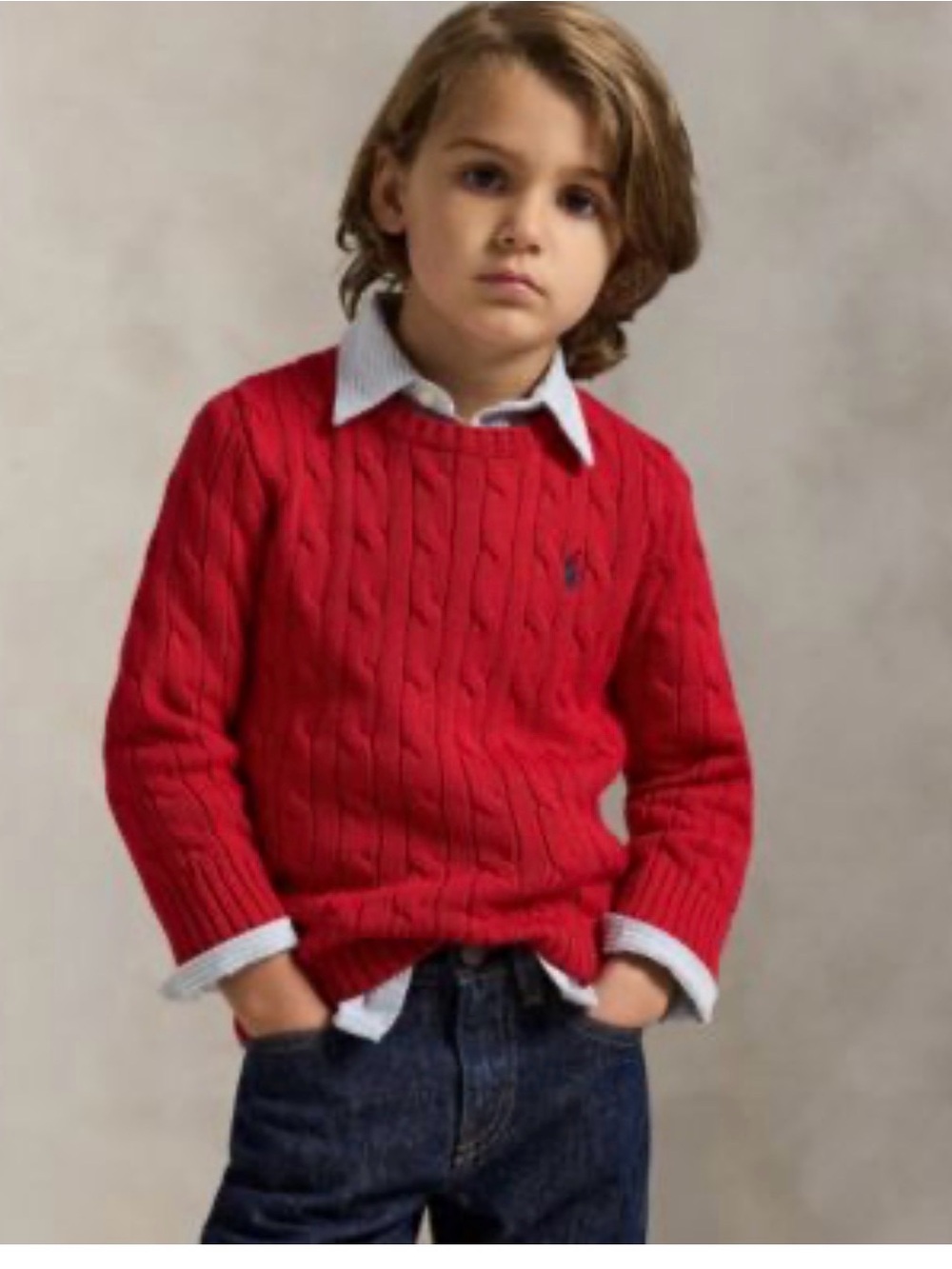 Polo by Ralph Lauren Boys Red Cable-Knit Sweater